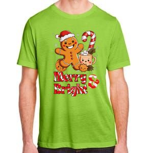 Funny Merry And Bright Christmas Gingerbread Man Hot Cocoa Adult ChromaSoft Performance T-Shirt