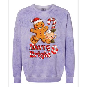 Funny Merry And Bright Christmas Gingerbread Man Hot Cocoa Colorblast Crewneck Sweatshirt