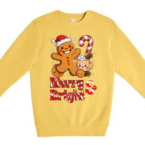 Funny Merry And Bright Christmas Gingerbread Man Hot Cocoa Premium Crewneck Sweatshirt