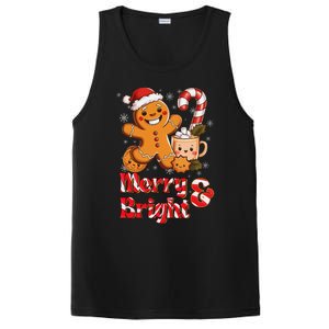 Funny Merry And Bright Christmas Gingerbread Man Hot Cocoa PosiCharge Competitor Tank