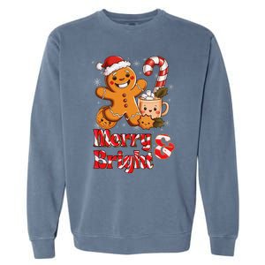 Funny Merry And Bright Christmas Gingerbread Man Hot Cocoa Garment-Dyed Sweatshirt