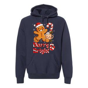 Funny Merry And Bright Christmas Gingerbread Man Hot Cocoa Premium Hoodie