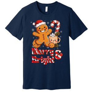 Funny Merry And Bright Christmas Gingerbread Man Hot Cocoa Premium T-Shirt