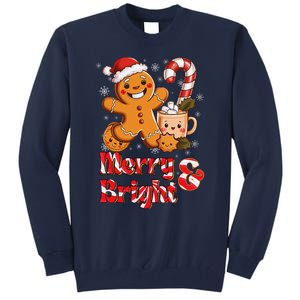 Funny Merry And Bright Christmas Gingerbread Man Hot Cocoa Tall Sweatshirt