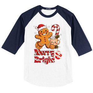 Funny Merry And Bright Christmas Gingerbread Man Hot Cocoa Baseball Sleeve Shirt