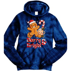 Funny Merry And Bright Christmas Gingerbread Man Hot Cocoa Tie Dye Hoodie