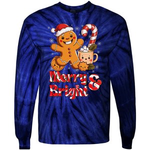 Funny Merry And Bright Christmas Gingerbread Man Hot Cocoa Tie-Dye Long Sleeve Shirt