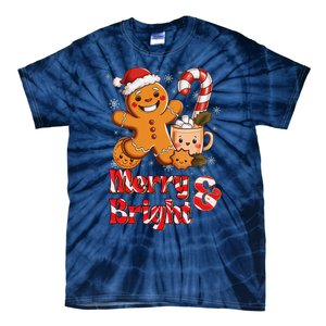 Funny Merry And Bright Christmas Gingerbread Man Hot Cocoa Tie-Dye T-Shirt