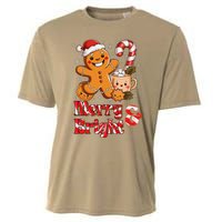 Funny Merry And Bright Christmas Gingerbread Man Hot Cocoa Cooling Performance Crew T-Shirt