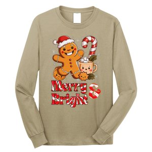 Funny Merry And Bright Christmas Gingerbread Man Hot Cocoa Long Sleeve Shirt