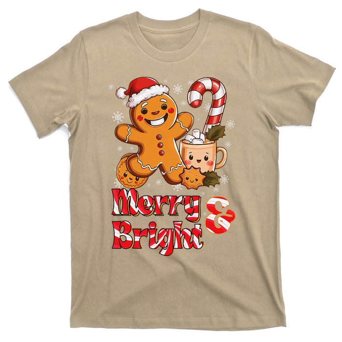 Funny Merry And Bright Christmas Gingerbread Man Hot Cocoa T-Shirt