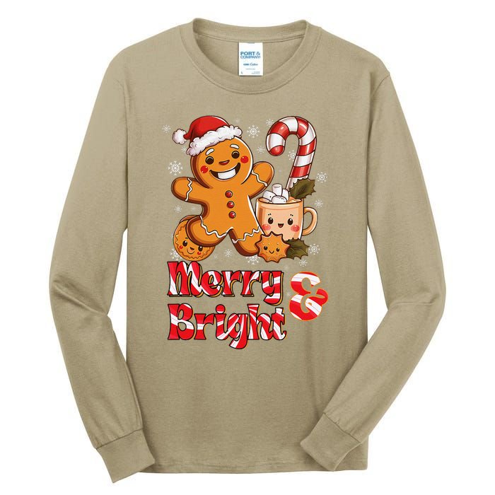 Funny Merry And Bright Christmas Gingerbread Man Hot Cocoa Tall Long Sleeve T-Shirt