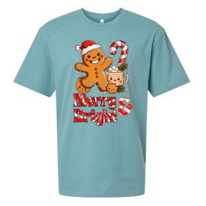 Funny Merry And Bright Christmas Gingerbread Man Hot Cocoa Sueded Cloud Jersey T-Shirt