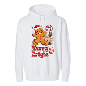 Funny Merry And Bright Christmas Gingerbread Man Hot Cocoa Garment-Dyed Fleece Hoodie