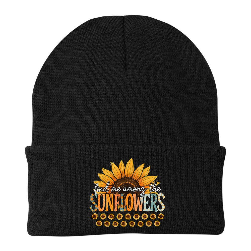 Find Me Among The Sunflowers Vintage Flower Summer Vibes Beanie