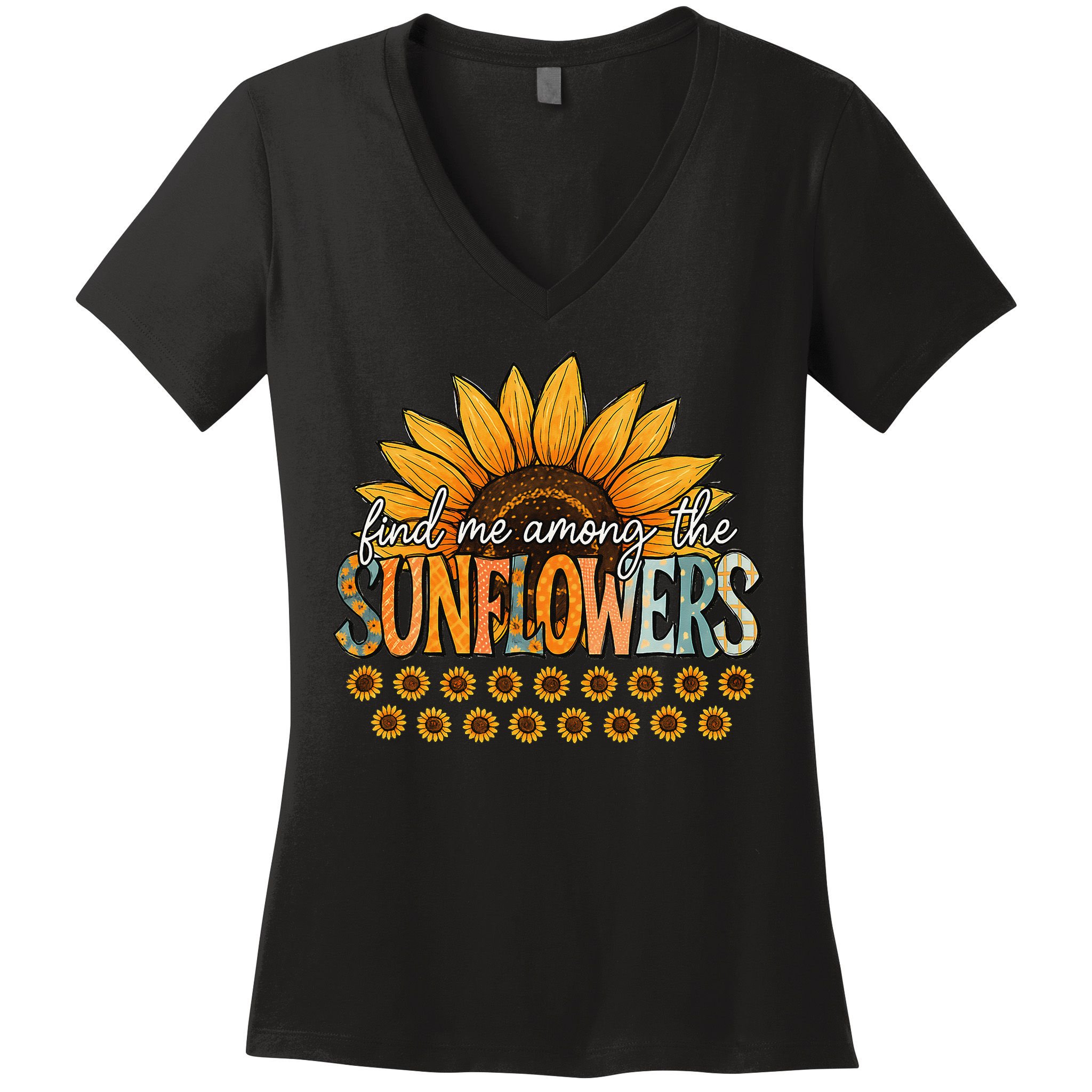 Find Me Among The Sunflowers Vintage Flower Summer Vibes Women's V-Neck T-Shirt