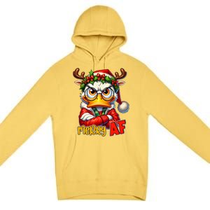 Funny Merry Af Sarcastic Grumpy Duck Christmas Premium Pullover Hoodie