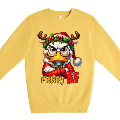 Funny Merry Af Sarcastic Grumpy Duck Christmas Premium Crewneck Sweatshirt