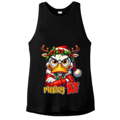 Funny Merry Af Sarcastic Grumpy Duck Christmas Ladies PosiCharge Tri-Blend Wicking Tank