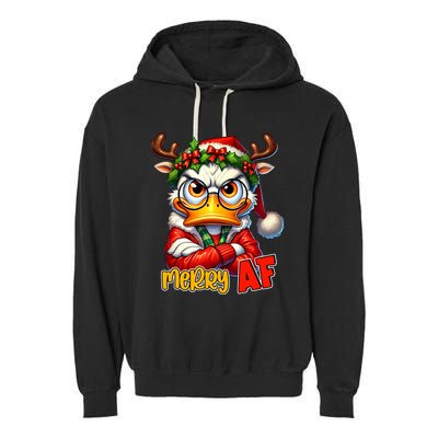 Funny Merry Af Sarcastic Grumpy Duck Christmas Garment-Dyed Fleece Hoodie