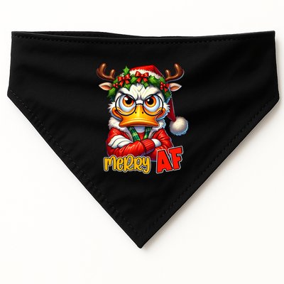 Funny Merry Af Sarcastic Grumpy Duck Christmas USA-Made Doggie Bandana