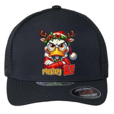 Funny Merry Af Sarcastic Grumpy Duck Christmas Flexfit Unipanel Trucker Cap