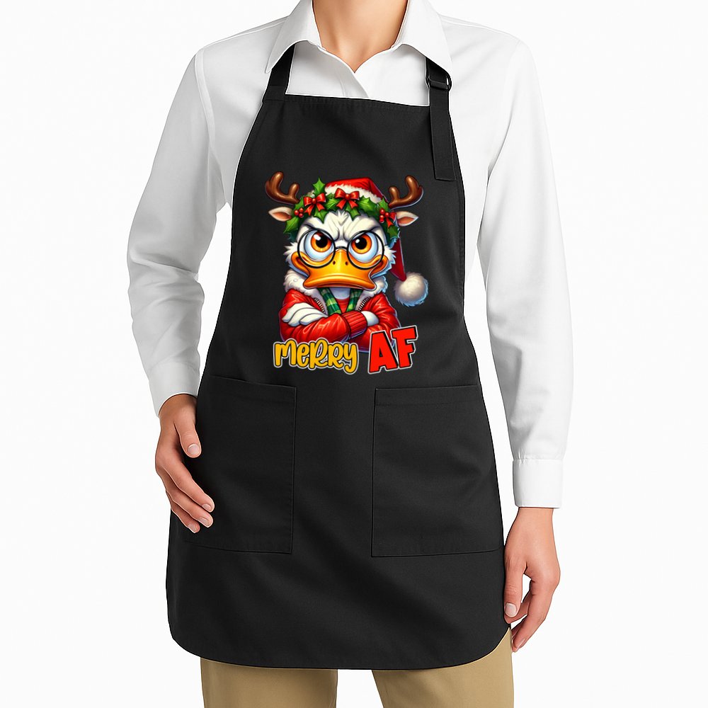 Funny Merry Af Sarcastic Grumpy Duck Christmas Apron