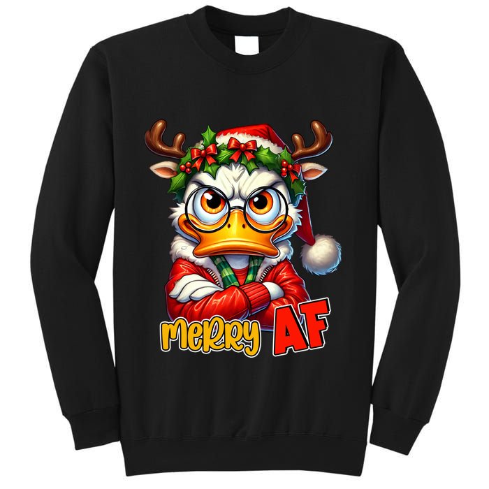 Funny Merry Af Sarcastic Grumpy Duck Christmas Sweatshirt