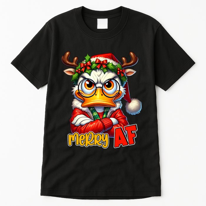 Funny Merry Af Sarcastic Grumpy Duck Christmas Tall T-Shirt