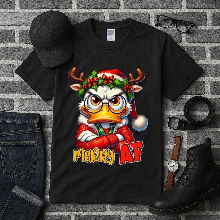 Funny Merry Af Sarcastic Grumpy Duck Christmas Tall T-Shirt
