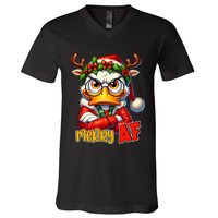 Funny Merry Af Sarcastic Grumpy Duck Christmas V-Neck T-Shirt