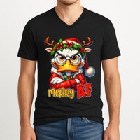 Funny Merry Af Sarcastic Grumpy Duck Christmas V-Neck T-Shirt