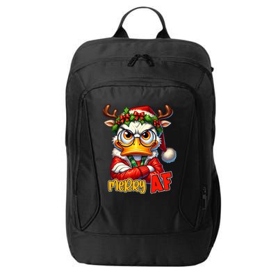 Funny Merry Af Sarcastic Grumpy Duck Christmas City Backpack