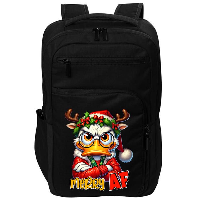 Funny Merry Af Sarcastic Grumpy Duck Christmas Impact Tech Backpack