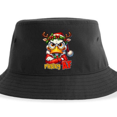 Funny Merry Af Sarcastic Grumpy Duck Christmas Sustainable Bucket Hat