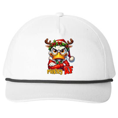 Funny Merry Af Sarcastic Grumpy Duck Christmas Snapback Five-Panel Rope Hat