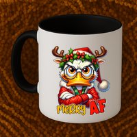 Funny Merry Af Sarcastic Grumpy Duck Christmas Mug