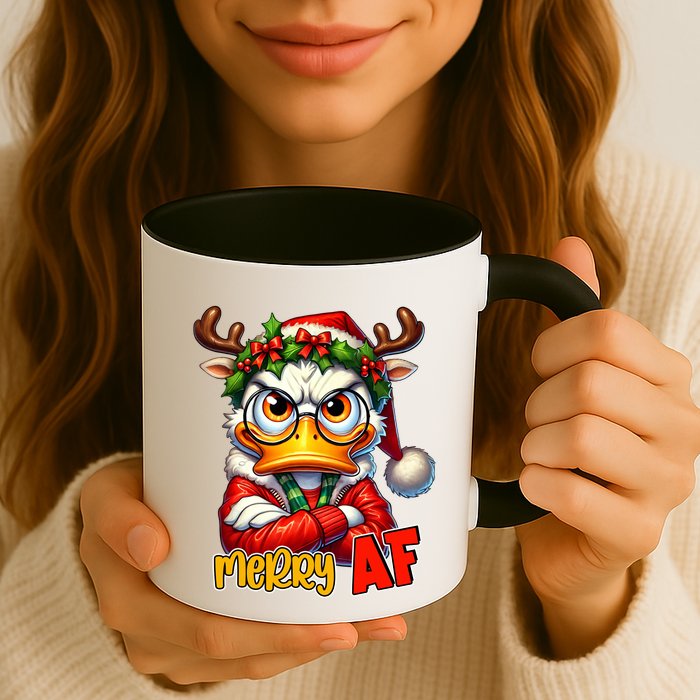 Funny Merry Af Sarcastic Grumpy Duck Christmas Mug