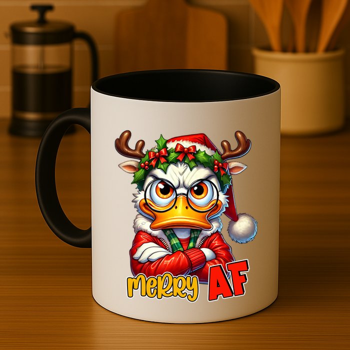 Funny Merry Af Sarcastic Grumpy Duck Christmas Mug