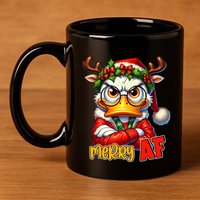 Funny Merry Af Sarcastic Grumpy Duck Christmas 11oz C Handle Ceramic Mug