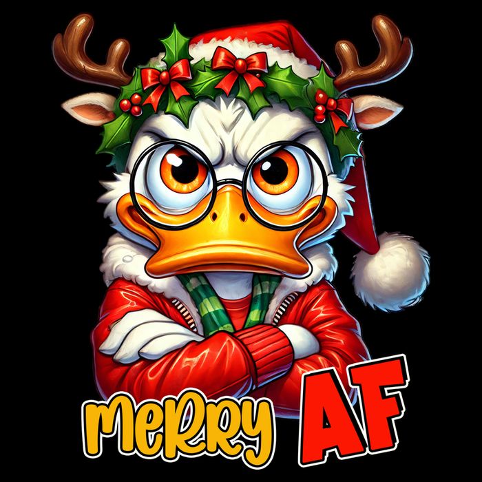 Funny Merry Af Sarcastic Grumpy Duck Christmas Drawstring Bag