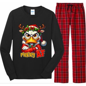 Funny Merry Af Sarcastic Grumpy Duck Christmas Long Sleeve Pajama Set