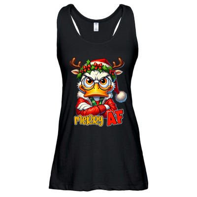Funny Merry Af Sarcastic Grumpy Duck Christmas Ladies Essential Flowy Tank