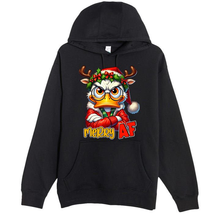 Funny Merry Af Sarcastic Grumpy Duck Christmas Premium Pullover Hoodie