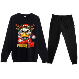 Funny Merry Af Sarcastic Grumpy Duck Christmas Premium Crewneck Sweatsuit Set