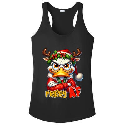 Funny Merry Af Sarcastic Grumpy Duck Christmas Ladies PosiCharge Competitor Racerback Tank