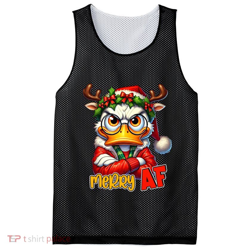 Funny Merry Af Sarcastic Grumpy Duck Christmas Mesh Reversible Basketball Jersey Tank