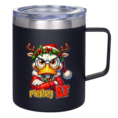 Funny Merry Af Sarcastic Grumpy Duck Christmas 12oz Stainless Steel Coffee Mug