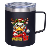 Funny Merry Af Sarcastic Grumpy Duck Christmas 12oz Stainless Steel Coffee Mug