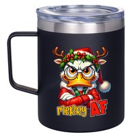 Funny Merry Af Sarcastic Grumpy Duck Christmas 12oz Stainless Steel Coffee Mug
